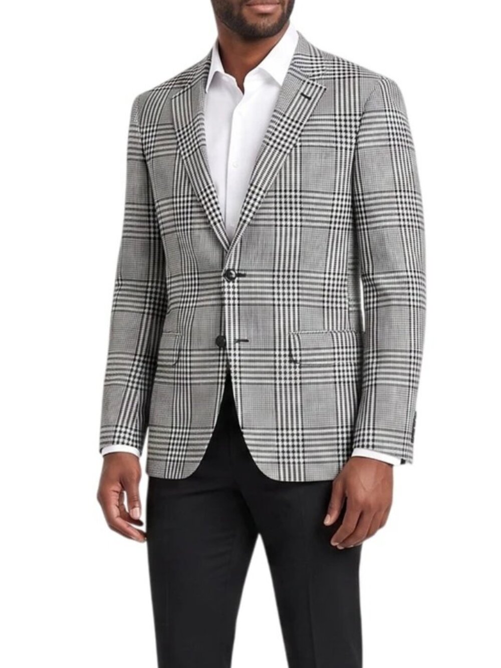 White/Black Glen Plaid Notch Lapel Slim Fit Men's Jacket